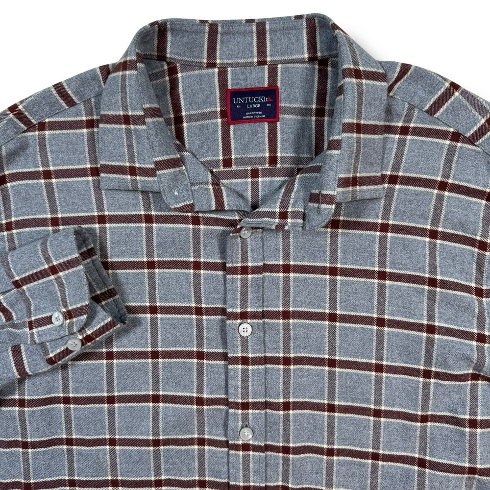 UNTUCKit Mens Edmeades Regular Fit Button Down Flannel Shirt Gray Plaid Sz Large - Picture 1 of 7